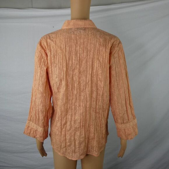 ALC At Last Classics Orange Sherbet Crochet Lace 3/4 Sleeve Blouse Floral Print - Picture 8 of 8